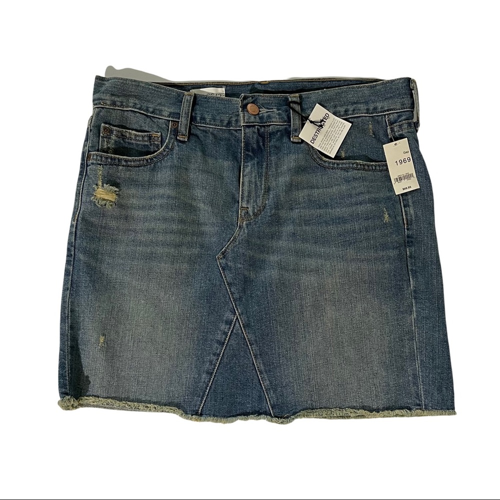 NWT Gap Denim 5-Pocket A-Line Frayed Hem Mini Skirt 100% Cotton Size 26/2